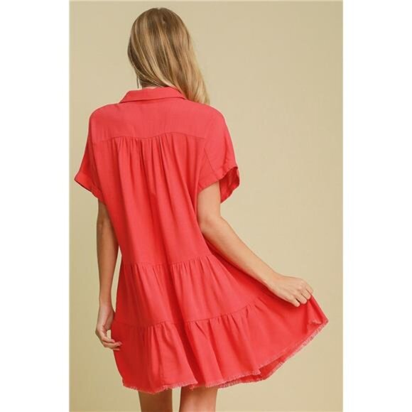 nwt Umgee Full Size‎ Raw Hem Folded Sleeve Tiered Dress Plus Size - Picture 2 of 3